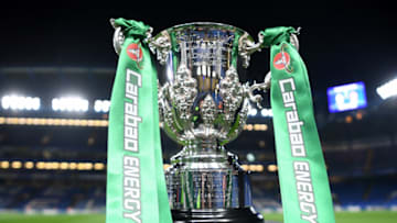 LONDON, ENGLAND - OCTOBER 30: The Carabao Cup is seen pitchside prior to the Carabao Cup Round of 16 match between Chelsea and Manchester United at Stamford Bridge on October 30, 2019 in London, England. (Photo by Michael Regan/Getty Images)