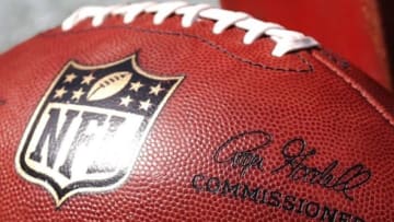 Sep 14, 2014; Landover, MD, USA; A view of an official football resting on the field prior to the game between the Jacksonville Jaguars and the Washington Redskins at FedEx Field. Mandatory Credit: Geoff Burke-USA TODAY Sports