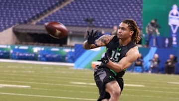 Feb 27, 2016; Indianapolis, IN, USA; Notre Dame Fighting Irish wide receiver Will Fuller catches a pass during the 2016 NFL Scouting Combine at Lucas Oil Stadium. Mandatory Credit: Brian Spurlock-USA TODAY Sports