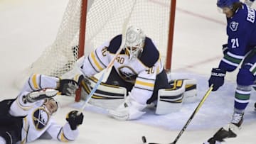 Oct 20, 2016; Vancouver, British Columbia, CAN; againstnd goaltender Robin Lehner (40) defend against Vancouver Canucks forward Loui Eriksson (21) bsduring the third period at Rogers Arena. The Vancouver Canucks won 2-1. Mandatory Credit: Anne-Marie Sorvin-USA TODAY Sports