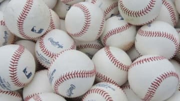 May 16, 2014; Kansas City, MO, USA; A general view of baseballs before a game between the Kansas City Royals and the Baltimore Orioles at Kauffman Stadium. Mandatory Credit: Peter G. Aiken-USA TODAY Sports