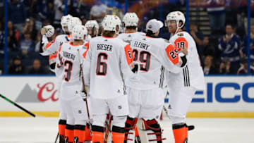 TAMPA, FL - JANUARY 28: The Pacific Division All-Stars celebrate after the 2018 NHL All-Star Game between the Pacific Division All-Stars and Atlantic Division All-Stars on January 28, 2018 at Amalie Arena in Tampa, FL. (Photo by Mark LoMoglio/Icon Sportswire via Getty Images)