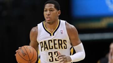 Dec. 26, 2011; Indianapolis, IN, USA; Indiana Pacers small forward Danny Granger (33) dribbles the ball up court against the Detroit Pistons at Bankers Life Fieldhouse. Indiana defeated Detroit 91-79. Mandatory credit: Michael Hickey-USA TODAY Sports