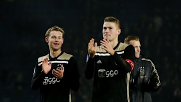 BREDA, NETHERLANDS - NOVEMBER 24: (L-R) Frenkie de Jong of Ajax, Matthijs de Ligt of Ajax during the Dutch Eredivisie match between NAC Breda v Ajax at the Rat Verlegh Stadium on November 24, 2018 in Breda Netherlands (Photo by Erwin Spek/Soccrates/Getty Images)