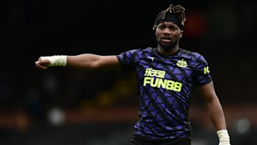 LONDON, ENGLAND - MAY 23: Allan Saint-Maximin of Newcastle United gestures during the Premier League match between Fulham and Newcastle United at Craven Cottage on May 23, 2021 in London, England. (Photo by Alex Broadway/Getty Images)