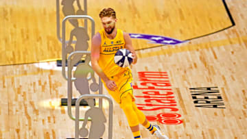 Mar 7, 2021; Atlanta, Georgia, USA; Indiana Pacers guard Domantas Sabonis (11) competes during the NBA All-Star Skill Challenge at State Farm Arena. Mandatory Credit: Dale Zanine-USA TODAY Sports