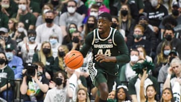 Michigan State's Gabe Brown moves the ball up the court against High Point, Wednesday, Dec. 29, 2021 at the Breslin Center.Syndication Lansing State Journal