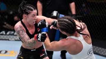 LAS VEGAS, NEVADA - AUGUST 29: (L-R) Mallory Martin punches Hannah Cifers in their strawweight fight during the UFC Fight Night event at UFC APEX on August 29, 2020 in Las Vegas, Nevada. (Photo by Jeff Bottari/Zuffa LLC)