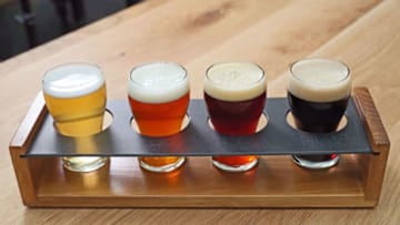 A beer flight is ready for customers in December 2018 at Glass + Griddle.Depcol19p3