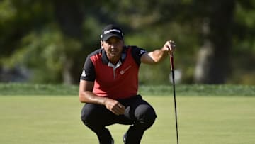 Aug 27, 2016; Farmingdale, NY, USA; Jason Day reads his putt on the 14th green during the third round of The Barclays golf tournament at Bethpage State Park - Black Course. Mandatory Credit: Eric Sucar-USA TODAY Sports