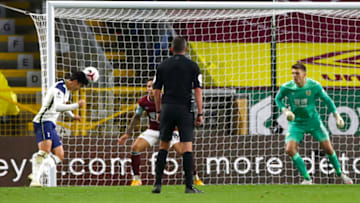 BURNLEY, ENGLAND - OCTOBER 26: Son Heung-Min of Tottenham Hotspur scores (Photo by Jason Cairnduff - Pool/Getty Images)