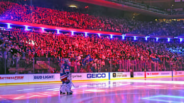 NEW YORK, NEW YORK - MAY 11: Igor Shesterkin #31 of the New York Rangers prepares to play against the Pittsburgh Penguins in Game Five of the First Round of the 2022 Stanley Cup Playoffs at Madison Square Garden on May 11, 2022 in New York City. (Photo by Bruce Bennett/Getty Images)
