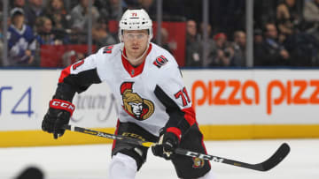 TORONTO, ON - FEBRUARY 6: Chris Tierney #71 of the Ottawa Senators skates against the Toronto Maple Leafs during an NHL game at Scotiabank Arena on February 6, 2019 in Toronto, Ontario, Canada. The Maple Leafs defeated the Senators 5-4. (Photo by Claus Andersen/Getty Images)