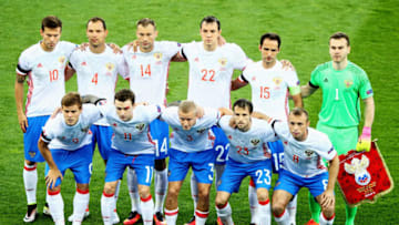 TOULOUSE, FRANCE - JUNE 20: Russia players line up for the team photos prior to the UEFA EURO 2016 Group B match between Russia and Wales at Stadium Municipal on June 20, 2016 in Toulouse, France. (Photo by Ian Walton/Getty Images)