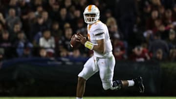 COLUMBIA, SC - OCTOBER 27: Jarrett Guarantano #2 of the Tennessee Volunteers looks to pass against the South Carolina Gamecocks during their game at Williams-Brice Stadium on October 27, 2018 in Columbia, South Carolina. (Photo by Streeter Lecka/Getty Images)