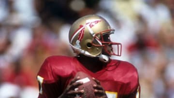 TALLAHASSEE, FL - SEPTEMBER 11: Quarterback Charlie Ward #17 of the Florida State Seminoles readies to throw the ball during an NCAA game against the Clemson Tigers on September 11, 1993 at Doak Campbell Stadium in Tallahassee, Flroida. The Seminoles defeated the Tigers 57-0. (Photo by Scott Halleran/Getty Images)