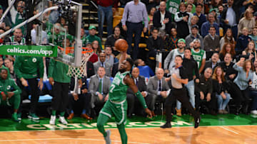 BOSTON, MA - NOVEMBER 16: Jaylen Brown #7 of the Boston Celtics dunks the ball during the game against the Golden State Warriors on November 16, 2017 at the TD Garden in Boston, Massachusetts. NOTE TO USER: User expressly acknowledges and agrees that, by downloading and or using this photograph, User is consenting to the terms and conditions of the Getty Images License Agreement. Mandatory Copyright Notice: Copyright 2017 NBAE (Photo by Jesse D. Garrabrant/NBAE via Getty Images)