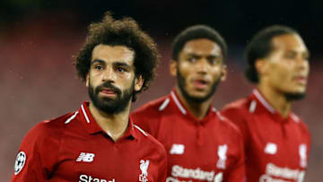 SSC Napoli v FC Liverpool - UEFA Champions League Group CMohamed Salah, Joe Gomez and Virgil Van Dijk of Liverpool at San Paolo Stadium in Naples, Italy on October 3, 2018. (Photo by Matteo Ciambelli/NurPhoto via Getty Images)