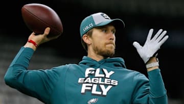 NEW ORLEANS, LOUISIANA - JANUARY 13: Nick Foles #9 of the Philadelphia Eagles warms up before the NFC Divisional Playoff against the New Orleans Saints at the Mercedes Benz Superdome on January 13, 2019 in New Orleans, Louisiana. (Photo by Jonathan Bachman/Getty Images)