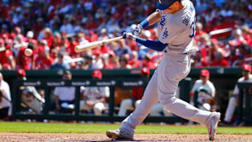 ST. LOUIS, MO - SEPTEMBER 15: Cody Bellinger #35 of the Los Angeles Dodgers hits two-run double against the St. Louis Cardinals in the fifth inning at Busch Stadium on September 15, 2018 in St. Louis, Missouri. (Photo by Dilip Vishwanat/Getty Images)