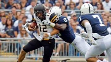STATE COLLEGE, PA - SEPTEMBER 01: Cam Brown #6 of the Penn State Nittany Lions sacks Zac Thomas #12 of the Appalachian State Mountaineers on September 1, 2018 at Beaver Stadium in State College, Pennsylvania. (Photo by Justin K. Aller/Getty Images)