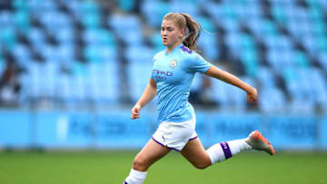 MANCHESTER, ENGLAND - OCTOBER 12: Jess Park of Manchester City during the Barclays FA Women's Super League match between Manchester City and Birmingham City at The Academy Stadium on October 12, 2019 in Manchester, United Kingdom. (Photo by Chloe Knott - Danehouse/Getty Images)