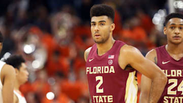 CHARLOTTESVILLE, VA - JANUARY 28: Anthony Polite #2 of the the Florida State Seminoles in the second half during a game against the Virginia Cavaliers at John Paul Jones Arena on January 28, 2020 in Charlottesville, Virginia. (Photo by Ryan M. Kelly/Getty Images)