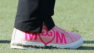 PONTE VEDRA BEACH, FL - MAY 10: A detail of the shoes of Bubba Watson of the United States with "Mom" written on them during the first round of THE PLAYERS Championship on the Stadium Course at TPC Sawgrass on May 10, 2018 in Ponte Vedra Beach, Florida. (Photo by Richard Heathcote/Getty Images)