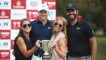 SYDNEY, AUSTRALIA - NOVEMBER 20: Jordan Spieth of the United States and girlfriend Annie Verret pose with the Stonehaven trophy after winning the 2016 Australian Open during day four of the 2016 Australian golf Open at Royal Sydney Golf Club on November 20, 2016 in Sydney, Australia. (Photo by Mark Metcalfe/Getty Images)