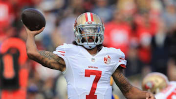 LOS ANGELES, CA - DECEMBER 24: Colin Kaepernick #7 of the San Francisco 49ers throws a pass during the first half against the Los Angeles Rams at Los Angeles Memorial Coliseum on December 24, 2016 in Los Angeles, California. (Photo by Sean M. Haffey/Getty Images)