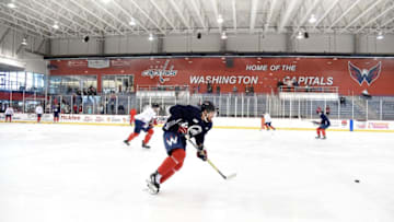 ARLINGTON, VA - MARCH 02: Michal Kempny #6 of the Washington Capitals and his teammates skate during the Washington Capitals practice session at Kettler Capitals Iceplex on March 2, 2018 in Arlington, Virginia. (Photo by Brian Babineau/NHLI via Getty Images)
