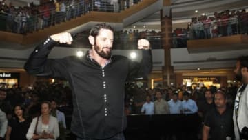 MUMBAI, INDIA SEPTEMBER 18: WWE Star Wade Barrett a.k.a 'Bad News' Barrett poses with his fans during an promotional event at Inorbit Mall, Malad on September 18, 2014 in Mumbai, India. (Photo by Vidya Subramaniam/Hindustan Times via Getty Images)