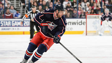 COLUMBUS, OH - MARCH 1: Marian Gaborik #10 of the Columbus Blue Jackets skates with the puck against the Florida Panthers on March 1, 2014 at Nationwide Arena in Columbus, Ohio. (Photo by Jamie Sabau/NHLI via Getty Images)
