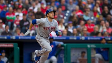 PHILADELPHIA, PA - APRIL 17: Travis d'Arnaud #18 of the New York Mets bats against the Philadelphia Phillies at Citizens Bank Park on April 17, 2019 in Philadelphia, Pennsylvania. (Photo by Mitchell Leff/Getty Images)
