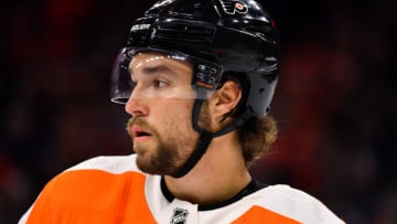 PHILADELPHIA, PA - FEBRUARY 06: Philadelphia Flyers Defenceman Ivan Provorov (9) looks on in the first period during the game between the New Jersey Devils and Philadelphia Flyers on February 06, 2020 at Wells Fargo Center in Philadelphia, PA. (Photo by Kyle Ross/Icon Sportswire via Getty Images)