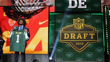 Apr 30, 2015; Chicago, IL, USA; Leonard Williams (Southern California) poses for a photo after being selected as the number sixth overall pick to the New York Jets in the first round of the 2015 NFL Draft at the Auditorium Theatre of Roosevelt University. Mandatory Credit: Dennis Wierzbicki-USA TODAY Sports