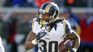 Nov 8, 2015; Minneapolis, MN, USA; St. Louis Rams running back Todd Gurley (30) rushes against the Minnesota Vikings in the second quarter at TCF Bank Stadium. The Vikings win 21-18. Mandatory Credit: Bruce Kluckhohn-USA TODAY Sports