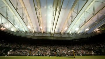 Jul 5, 2013; London, United Kingdom; General view of Centre Court with the roof closed for the Andy Murray (GBR) match against Jerzy Janowicz (POL) on day 11 of the 2013 Wimbledon Championships at the All England Lawn Tennis Club. Murray won 6-7, (2-7), 6-4, 6-4, 6-3. Mandatory Credit: Susan Mullane-USA TODAY Sports