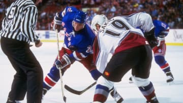 Brian Skrudland, New York Rangers and Joe Sakic, Colorado Avalanche (Mandatory Credit: Brian Bahr /Allsport)