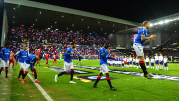 Rangers FC in the UEFA Europa League round of 16. (Photo by Mark Runnacles/Getty Images)