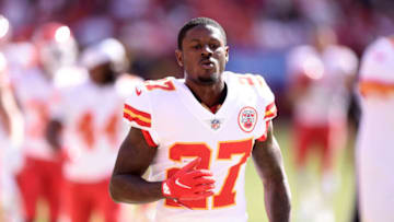 LANDOVER, MARYLAND - OCTOBER 17: Rashad Fenton #27 of the Kansas City Chiefs warms up before the game against the Washington Football Team at FedExField on October 17, 2021 in Landover, Maryland. (Photo by G Fiume/Getty Images)