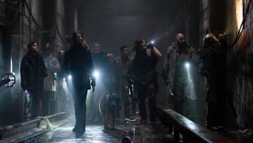 Lauren Cohan as Maggie, Norman Reedus as Daryl Dixon, Jeffrey Dean Morgan as Negan, Seth Gilliam as Gabriel, Callan McAuliffe as Alden, Glenn Stanton as Frost, Marcus Lewis as Duncan- The Walking Dead _ Season 11 - Photo Credit: Josh Stringer/AMC