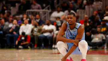 ATLANTA, GEORGIA - MARCH 02: Josh Jackson #20 of the Memphis Grizzlies looks on during a free throw by Gorgui Dieng #14 in the second half against the Atlanta Hawks at State Farm Arena on March 02, 2020 in Atlanta, Georgia. NOTE TO USER: User expressly acknowledges and agrees that, by downloading and/or using this photograph, user is consenting to the terms and conditions of the Getty Images License Agreement. (Photo by Kevin C. Cox/Getty Images)