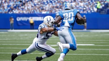 INDIANAPOLIS, IN - AUGUST 13: Edwin Jackson #53 of the Indianapolis Colts makes a tackle against Michael Roberts #80 of the Detroit Lions in the first half of a preseason game at Lucas Oil Stadium on August 13, 2017 in Indianapolis, Indiana. (Photo by Joe Robbins/Getty Images)