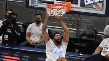 INDIANAPOLIS, INDIANA - MAY 15: Anthony Davis #3 of the Los Angeles Lakers dunks the ball in the game against the Indiana Pacers at Bankers Life Fieldhouse on May 15, 2021 in Indianapolis, Indiana. NOTE TO USER: User expressly acknowledges and agrees that, by downloading and or using this photograph, User is consenting to the terms and conditions of the Getty Images License Agreement. (Photo by Justin Casterline/Getty Images)