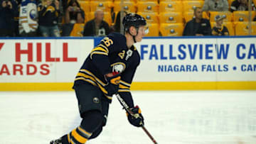 BUFFALO, NY - OCTOBER 4: Rasmus Dahlin #26 of the Buffalo Sabres warms up prior to the game against the Boston Bruins at the KeyBank Center on October 4, 2018 in Buffalo, New York. (Photo by Kevin Hoffman/Getty Images)