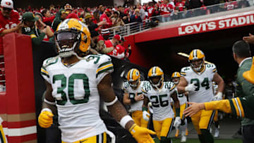 Jan 19, 2020; Santa Clara, California, USA; Green Bay Packers running back Jamaal Williams (30) before playing against the San Francisco 49ers in the NFC Championship Game at Levi's Stadium. Mandatory Credit: Kelley L Cox-USA TODAY Sports