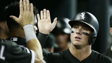 DETROIT, MI - AUGUST 5: James McCann #33 of the Chicago White Sox celebrates after scoring against the Detroit Tigers on a single by Jose Abreu during the eighth inning at Comerica Park on August 5, 2019 in Detroit, Michigan. (Photo by Duane Burleson/Getty Images)