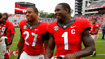 ATHENS, GA - SEPTEMBER 26: Running backs Nick Chubb and Sony Michel