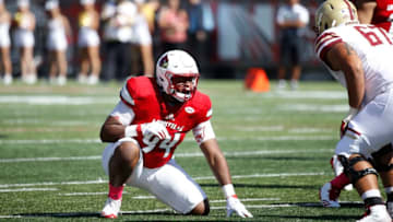 LOUISVILLE, KY - OCTOBER 14: G.G. Robinson #94 of the Louisville Cardinals lines up during a game against the Boston College Eagles at Papa John's Cardinal Stadium on October 14, 2017 in Louisville, Kentucky. Boston College won 45-42. (Photo by Joe Robbins/Getty Images)